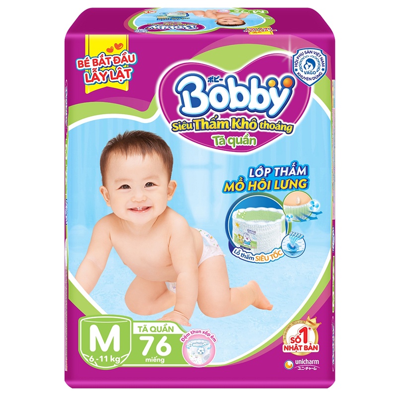 Tã quần / dán Bobby chính hãng dành cho bé ( size NB1/S80/M76/L68/XL62/XXL56/XXXL32 )-( Bỉm Bobby )