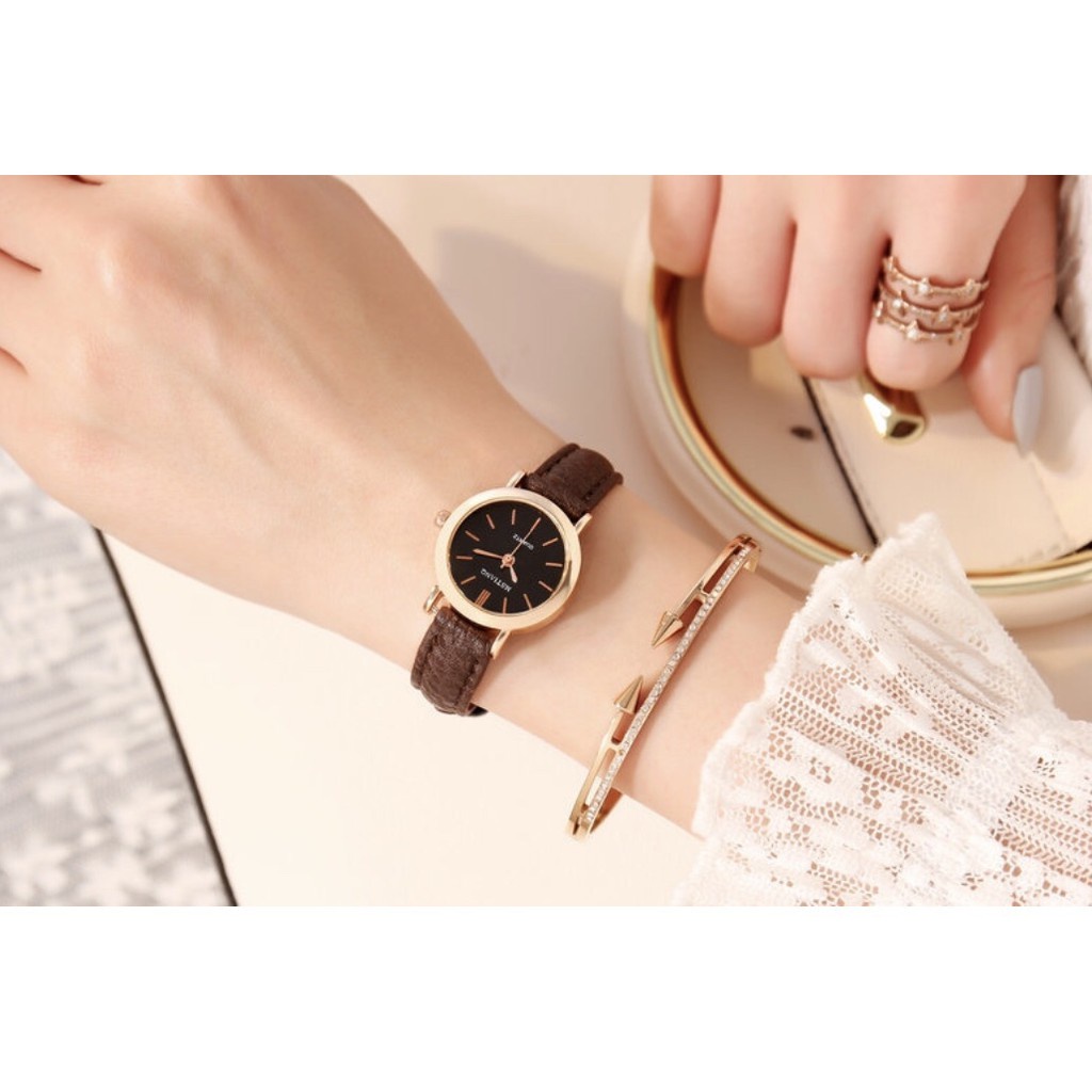 ĐỒNG HỒ NỮ MSTIANQ KOREA DÂY DA MẶT TRÒN THỜI TRANG NHỎ XINH | BigBuy360 - bigbuy360.vn