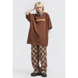  Set Caro Nâu Oversize In Markeit 💙 HD Clothings 💙 Bộ thun trơn tay lỡ form rộng kèm quần culottes suông kẻ ô vuông basic 