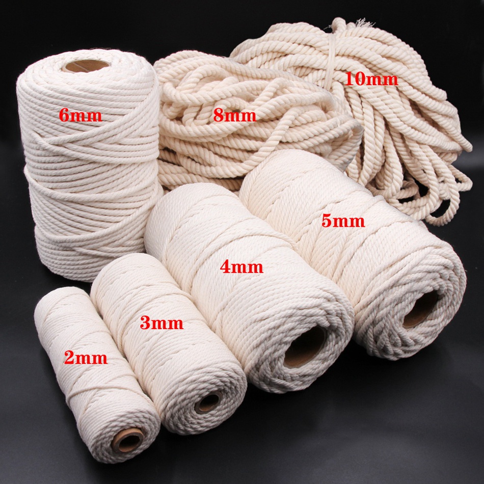 Cuộn Dây cotton Bện Tự Nhiên 1 / 2 / 3 / 6 / 8 / 10mm Làm Đồ Trang Trí Thủ Công