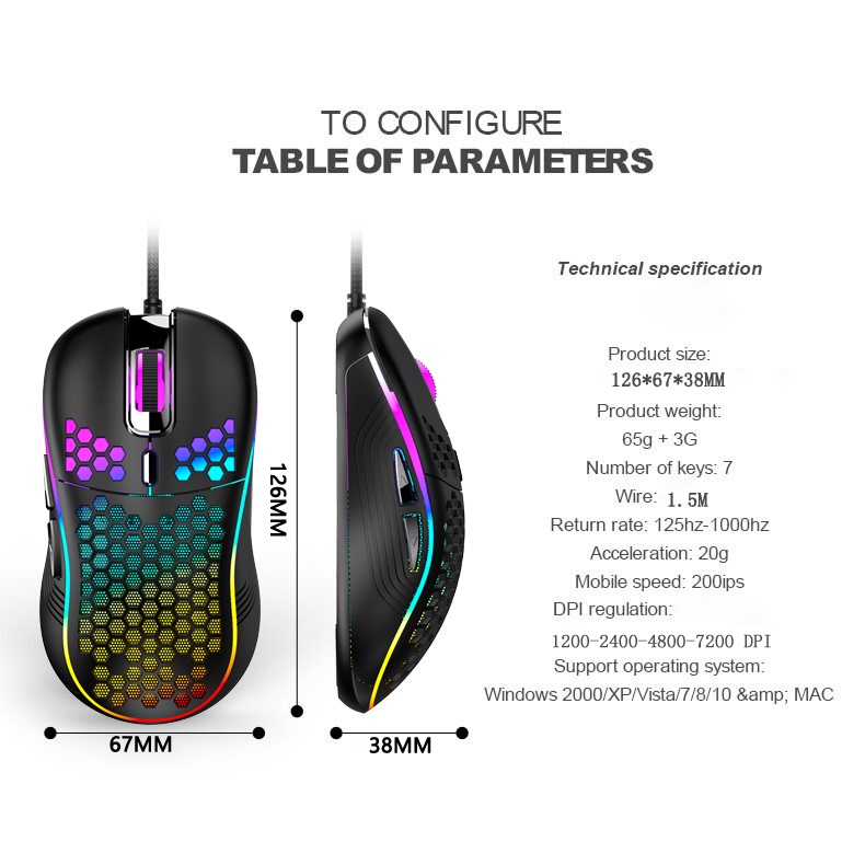 Chuột Gaming ICEDI - D110  Led RGB ( Chuột Gaming Siêu Nhẹ, LED RGB, Chuột Lỗ ) Chính Hãng Bảo Hành 12 Tháng