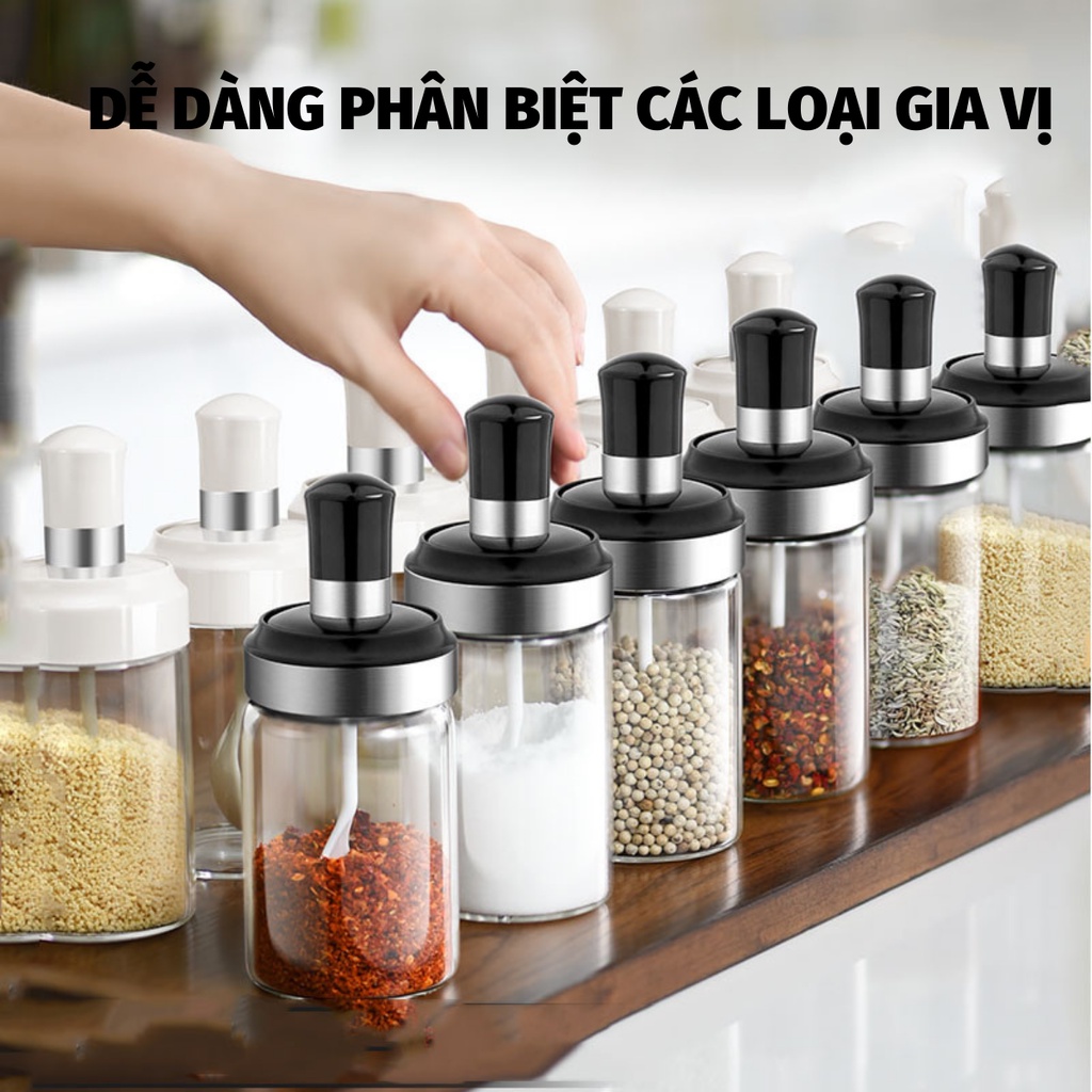 Hũ Đựng Gia Vị, Lọ Đựng Gia Vị Có Thìa Gắn Liền Tiện Dụng Nhà Bếp