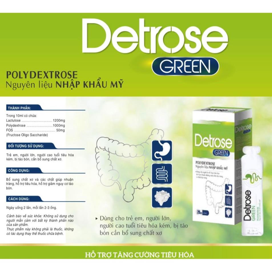 DETROSE Green  hỗ trợ bổ sung chất xơ tự nhiên dùng cho người táo bón, tiêu hóa kém hộp 10gói .