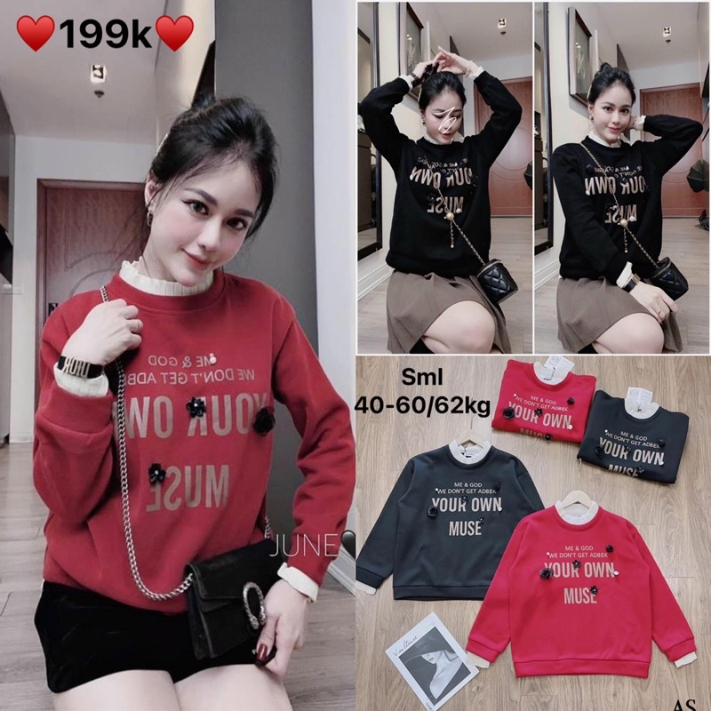 Áo nỉ đính hoa nổi dập ly 2 màu