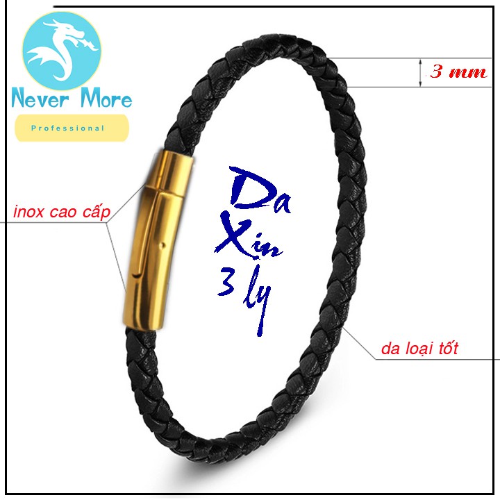 Vòng tay da xịn khóa titan mạ vàng siêu đẹp, siêu sang - nhiều size - chọn size theo yêu cầu