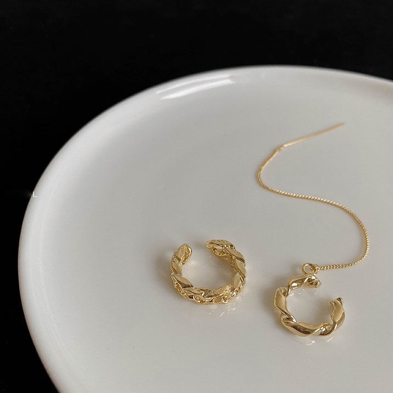 Bông Tai Dạng Kẹp Phối Dây Xích Tua Rua Phong Cách Hip hop Thời Trang Cho Nữ