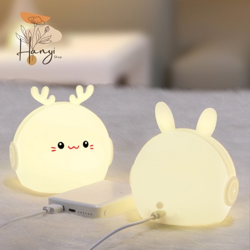 Đèn ngủ silicon hình thỏ, nai có thể sạc lại, cảm ứng đổi màu , món quà dễ thương, độc đáo tặng bạn bè, tặng bé