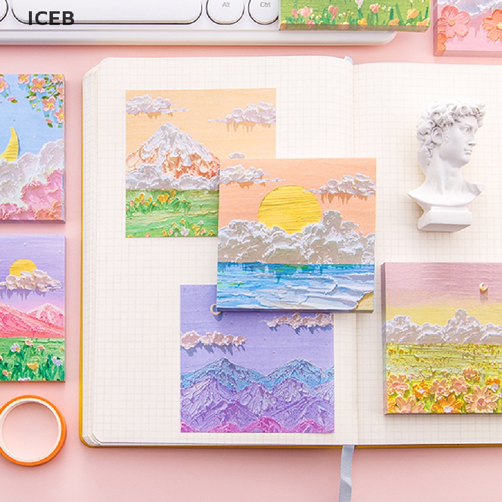 ic 80sheets Oil Painting Stickers Memo Pad Colored Notepad Kawaii Stickers Notes my