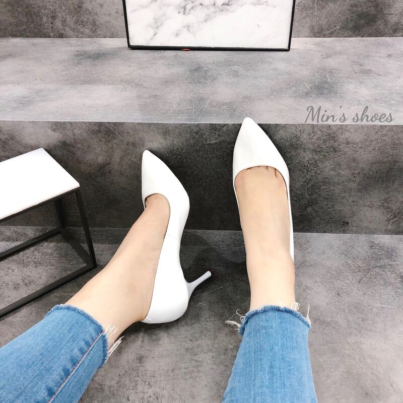 Min's Shoes - Giày D337 Trắng Bóng