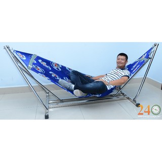 Bộ khung võng xếp inox vuông ống phi 32 ( gồm võng lưới)