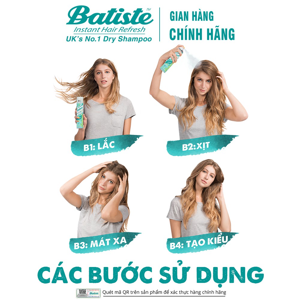 Dầu Gội Khô Batiste Hương Hoa Cỏ Nữ Tính, Tươi Mát - Batiste Dry Shampoo Fresh & Feminine Wildflower 200ml