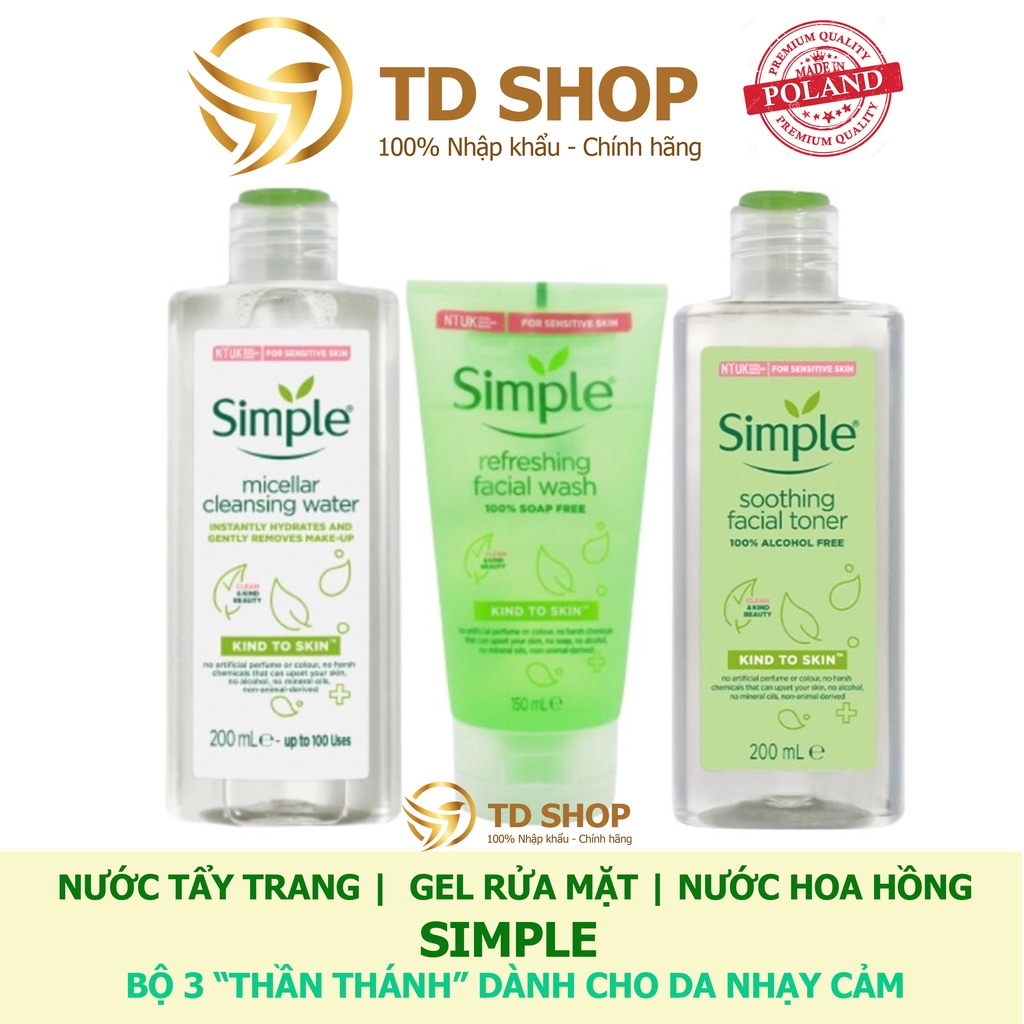 Sữa rửa mặt | Nước tẩy trang | Toner SIMPLE - TD Shop