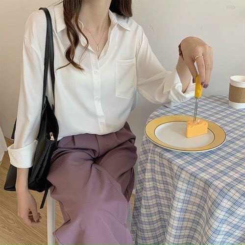 Áo sơ mi trắng nữ chất lụa Hàn cực đẹp - sơ mi dài tay nữ form rộng basic các màu Junnie Closet