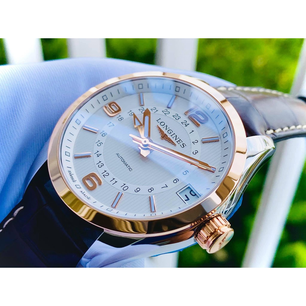 Đồng hồ nam chính hãng Longines Conquest Classic GMT L2.799.5.76.3 - Máy cơ tự động - Vỏ vàng 18k - Kính Sapphire