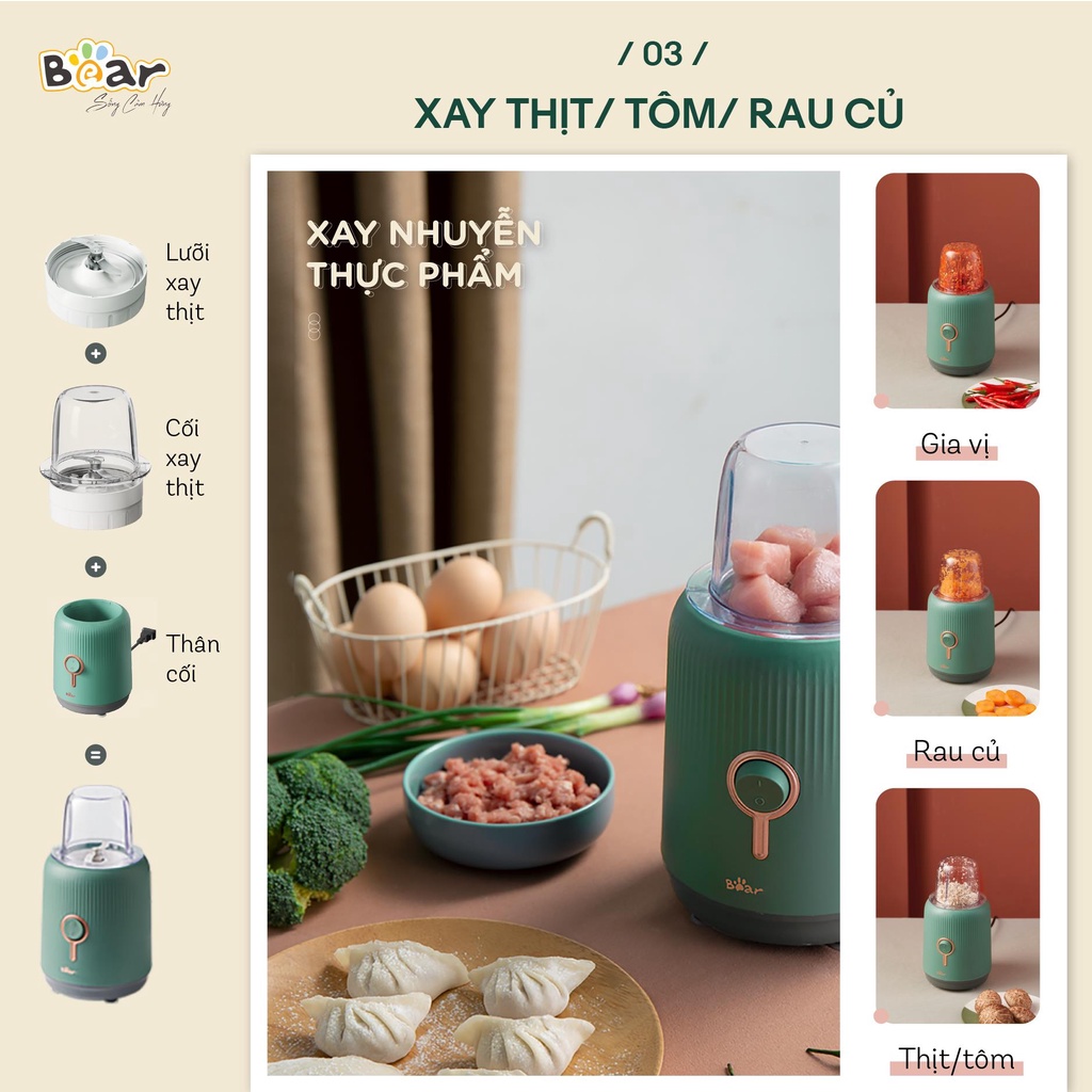 Máy xay 3 cối Bear 1L kèm 2 cối 0,1L BL B10V2 máy xay ăn dặm, xay sinh tố tiện lợi cho bé và gia đình
