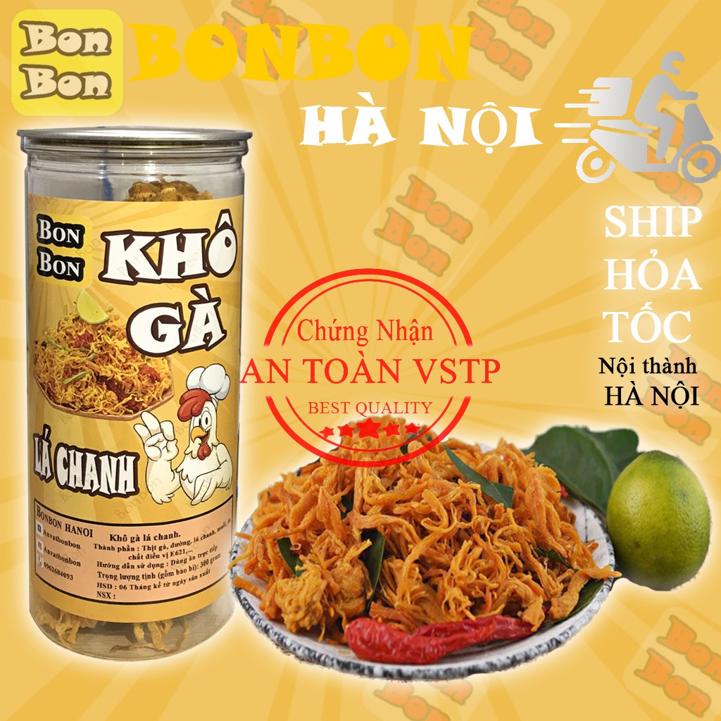 Khô gà lá chanh 300g BONBON Đồ ăn vặt Hà Nội vừa ngon,vừa rẻ.  Hàng loại 1 thơm ngon, đặc biệt. Bonbon