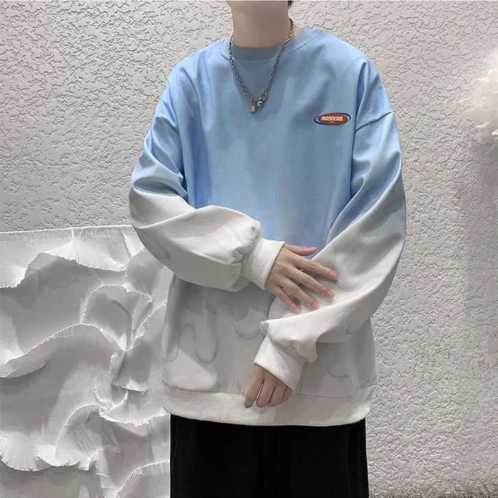 Áo Thun Nam Tay Dài Dáng Rộng Cổ Tròn Màu Gradient Phong Cách Đường Phố Hip Hop 2021