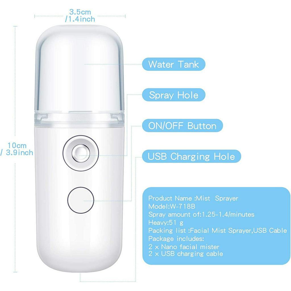 Máy tạo độ ẩm cho mặt mini nano cầm tay, máy phun sương di động, có thể sạc bằng USB - hickies lacing system