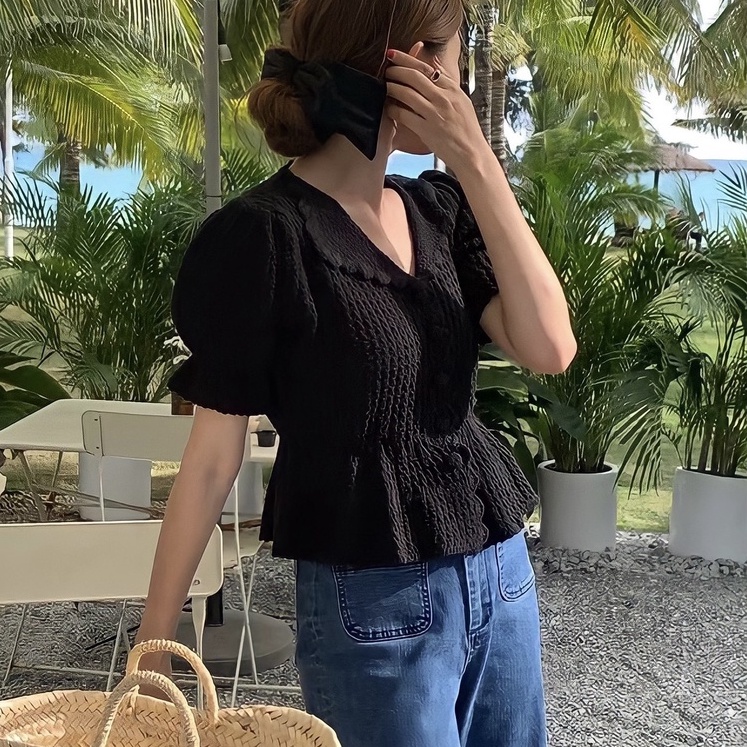 Áo dệt tay dài dáng peplum , The Peace