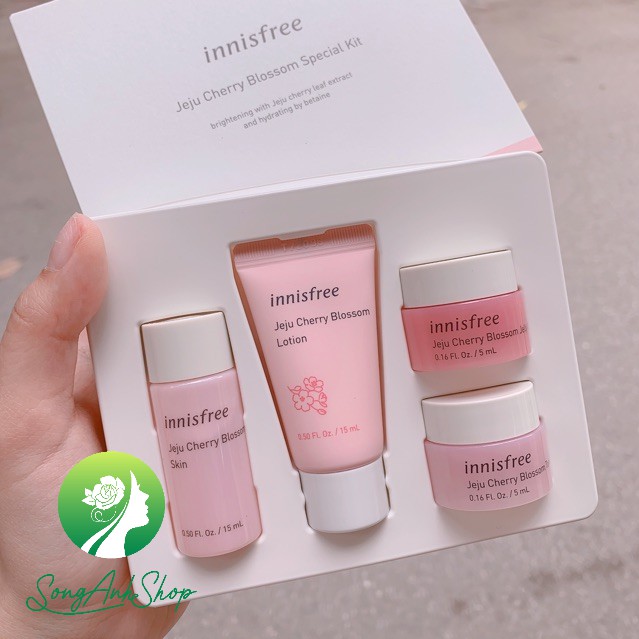 Kit dưỡng trắng da mini Innisfree Jeju Cherry Blossom 4sp (date 24/8/2023 giảm còn 99k)