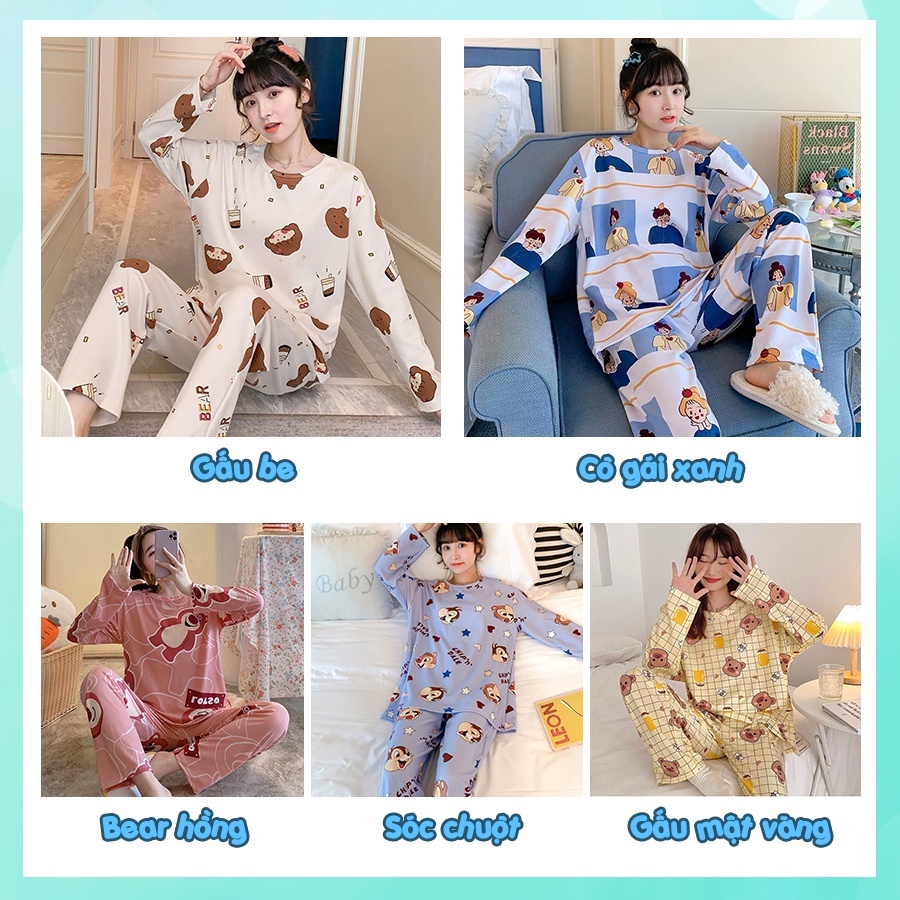 Đồ ngủ nữ mặc nhà dễ thương tay dài quần dài họa tiết hoạt hình chất cotton thun lạnh cao cấp TDD01A