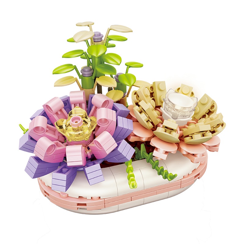 JAKI JK2720-22 Dream Luminous Succulent Fresh Small Potted Ornaments glow  Building Blocks Toy Girl Children's Gift
