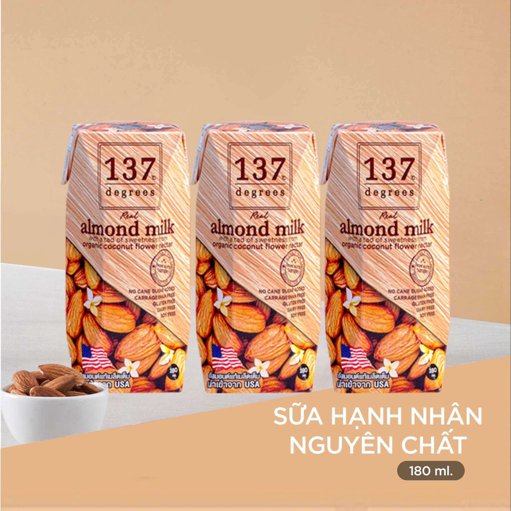 Sữa Hạt Hạnh Nhân ❤️FREESHIP❤️ Vị Truyền Thống 137 DEGREES - Lốc 3 hộp 180ml