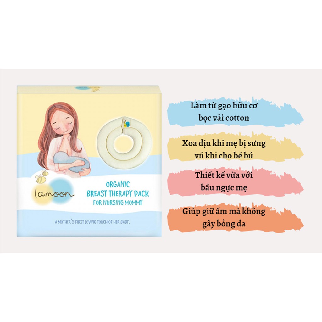 Túi chườm ngực kích sữa Organic Lamoon cho mẹ từ gạo