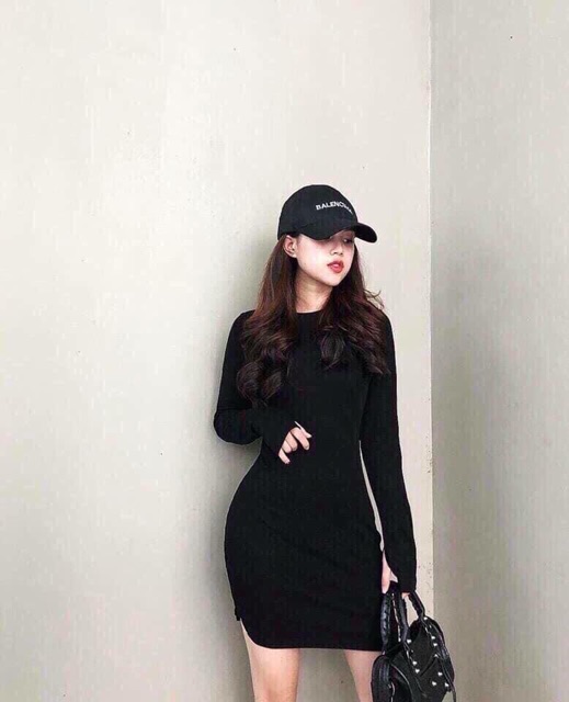 Siêu hót ⚡️⚡️váy body đầm body nữ vạt bầu xỏ ngón dài tay váy thun nữ ôm tôn dáng | BigBuy360 - bigbuy360.vn
