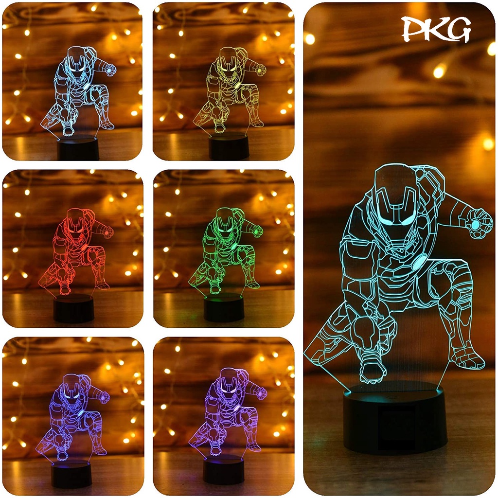 Đèn Ngủ Led 3D Hình Captain America Người Nhện Người Sắt Quà Tặng Trang Trí cảm ứng có Điều khiển từ xa nháy sáng 16 màu