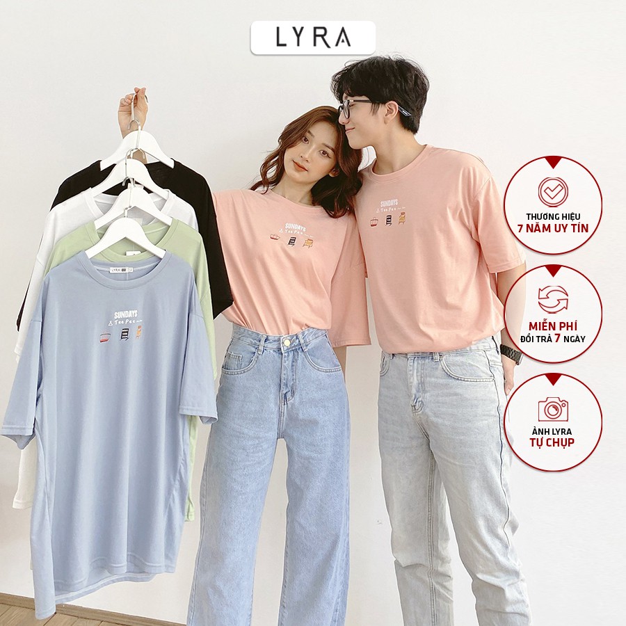 Áo phông  nam nữ Unisex Sunday LYRA, cotton basic dáng suông in chữ trẻ trung phong cách Hàn Quốc -LYTAP185