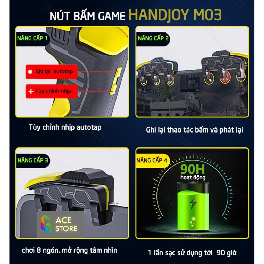 Handjoy M03 | Nút chơi game 8 ngón autotap thông minh cho PUBG, COD, Freefire