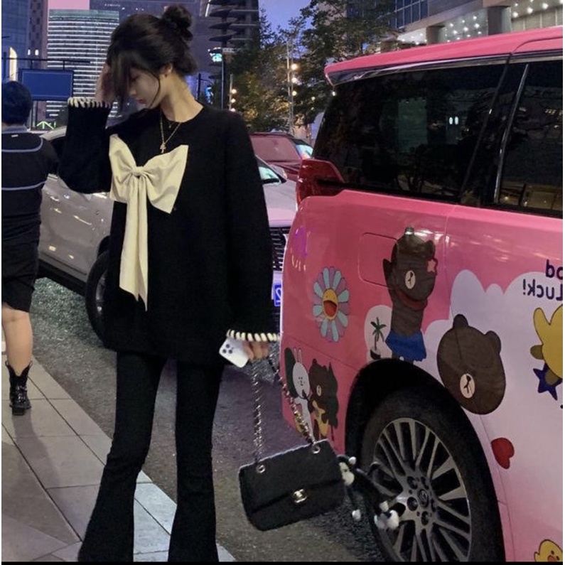 Áo Len Dệt Kim Dáng Rộng Đính Nơ Thời Trang