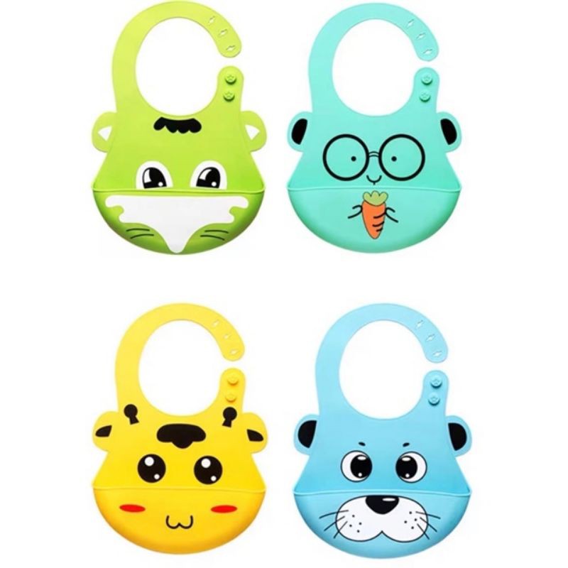 Yếm Ăn Dặm Silicon Dẻo Có Máng Hứng, An Toàn, Sạch Sẽ, Tiện Lợi Cho Bé
