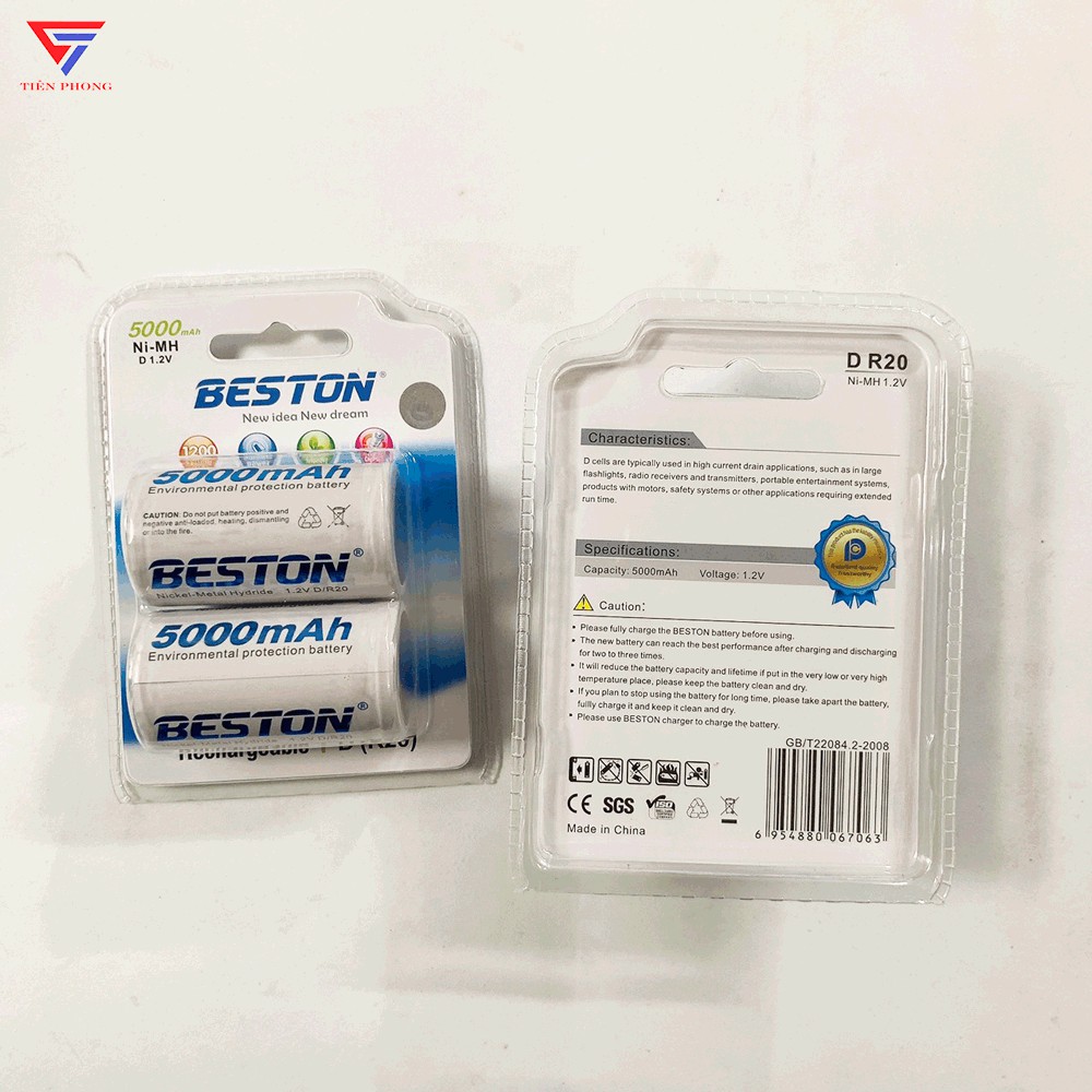 [VỈ 2 VIÊN] Pin Sạc Đại D Beston 5000mAh 1.2V chính hãng
