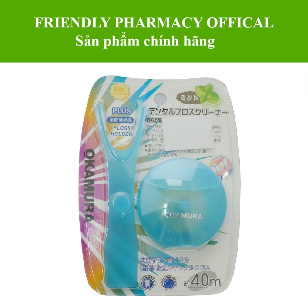 Chỉ nha khoa 40M Okamura có tay cầm hương bạc hà giúp làm sạch kẽ răng, bỏ mảng bám