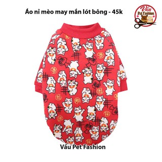 Áo nỉ mèo may mắn lót bông cho chó mèo - Quần áo chó mèo thú cưng