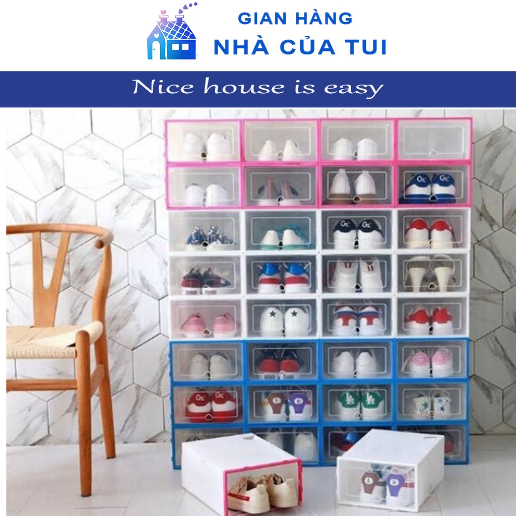 Hộp nhựa đựng giày cứng trong suốt 12,5cm, tủ đựng giày Teddy Bears, màu ngẫu nhiên