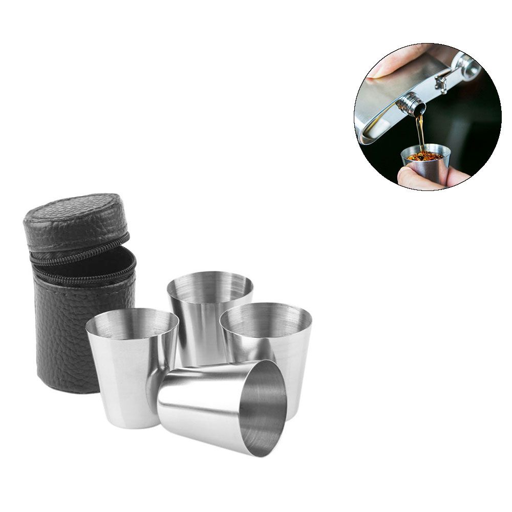Set 4 cốc uống rượu/ bia mini inox 30ml dùng mang theo du lịch/ dã ngoại