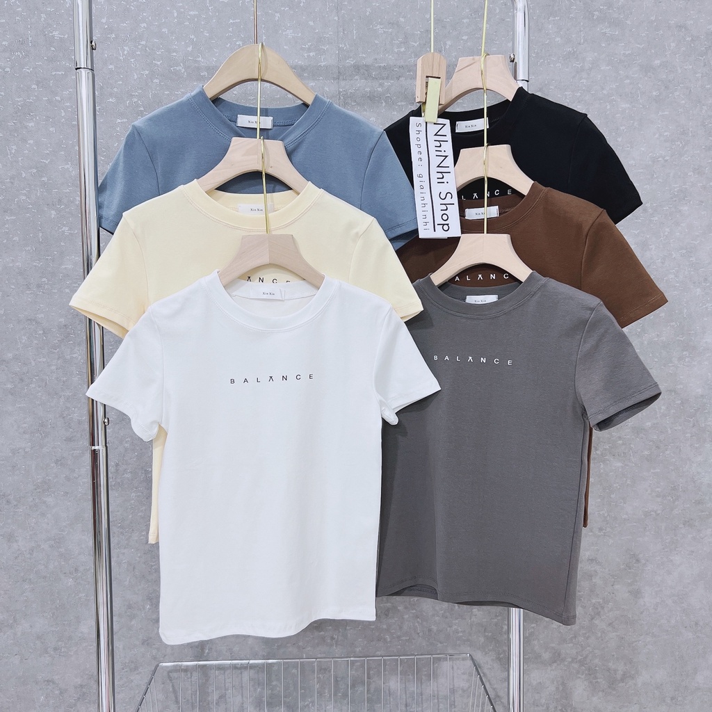 Áo thun dáng ôm cổ tròn xin xin in chữ, Áo phông basic ngắn tay co giãn XX8133 - NhiNhiShop