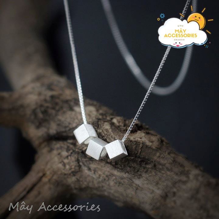 Dây chuyền ba hạt vuông bạc 925 cao cấp Mây Accessories