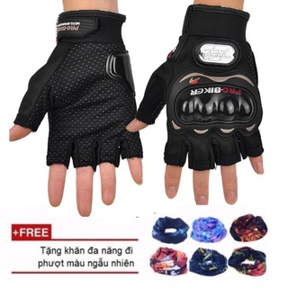 Găng Tay Probiker Hở Ngón Cao Cấp Thành Long TL6374 tặng khăn đi phượt đa năng
