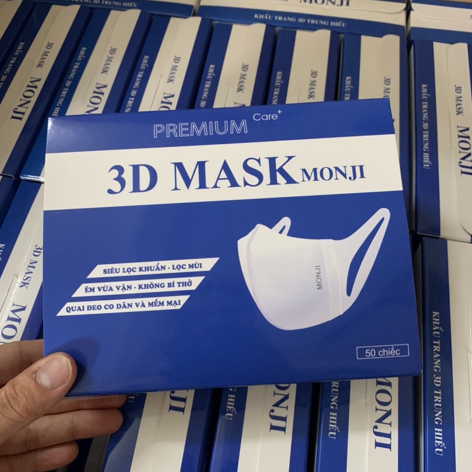 Khẩu trang 3D Mask MONJI chính hãng kháng khuẩn cao cấp công nghệ nhật bản [Hộp 50 Chiếc]