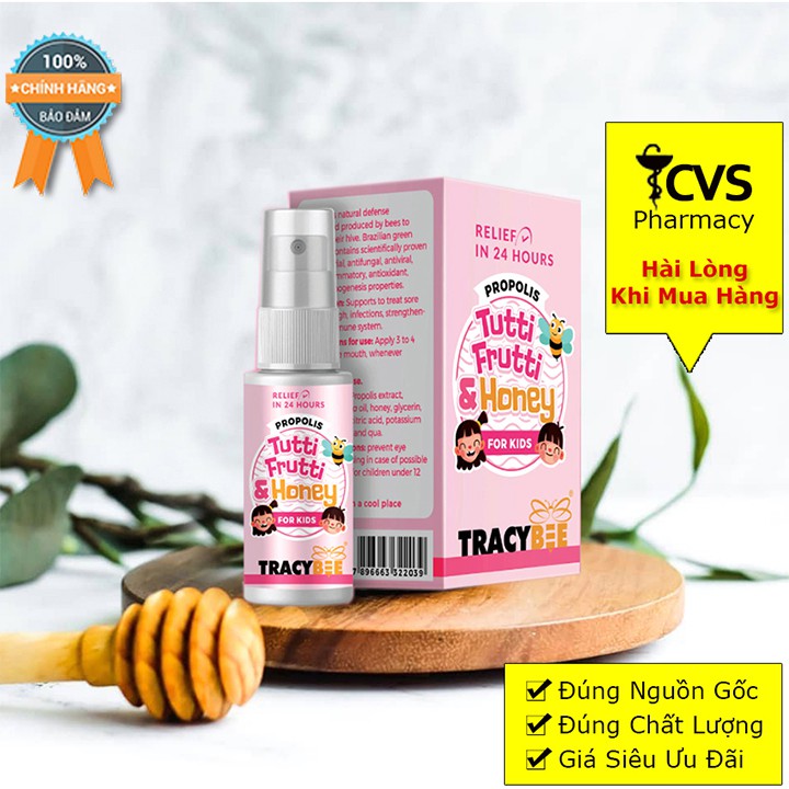 Keo Ong Tutti Frutti &amp; Honey Tracybee Vị Trái Cây - Dạng Xịt Hỗ Trợ Giảm Ho, Viêm Họng Trẻ Em