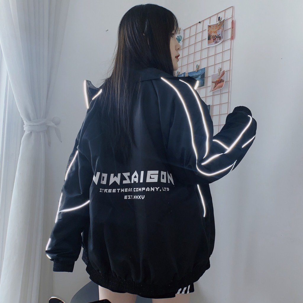 Áo khoác dù NOWSAIGON 2 lớp sọc dạ phản quang - form Unisex nam nữ rộng