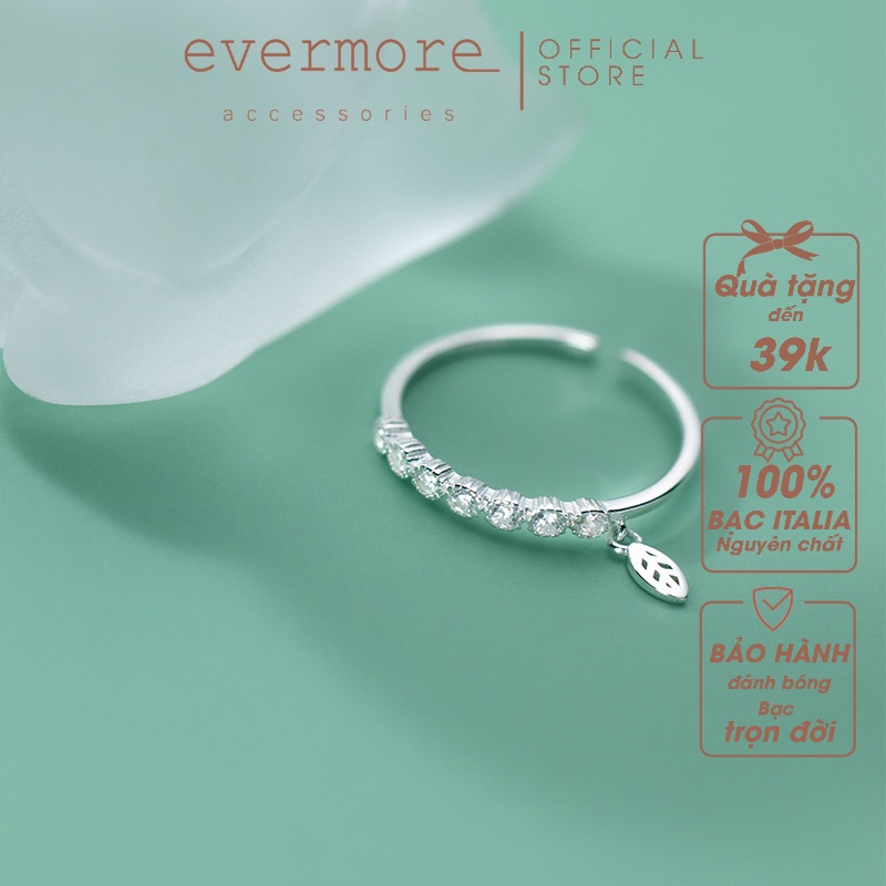 Nhẫn bạc Ý 925 nguyên chất đính đá chiếc lá EVERMORE minimalism, thanh lịch - N008
