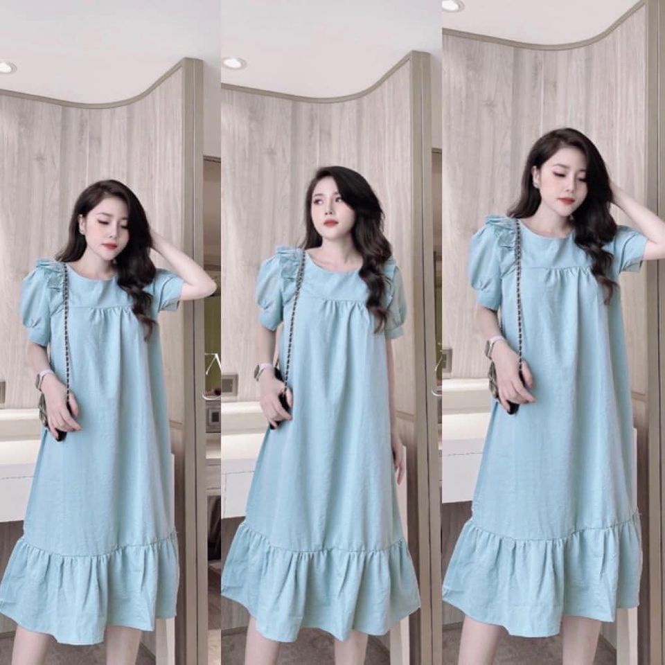 Đầm Bầu Suông Chữ A Thiết Kế Thời Trang Công Sở Hàn Quốc Cổ Bèo Đuôi Cá Chất Liệu Đũi Chun Co Giãn Fullsize 40-85kg