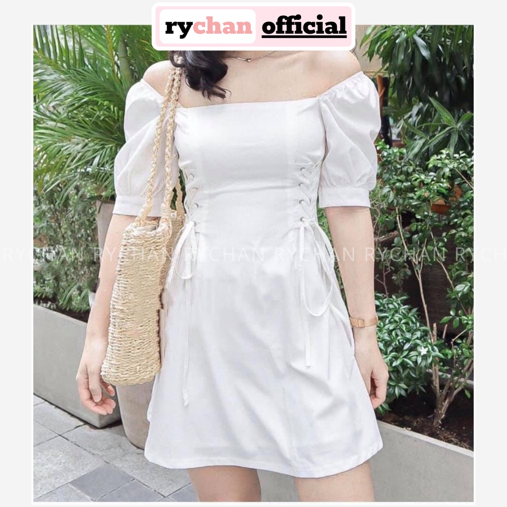 Đầm Xòe Cổ Vuông Mắc Cáo Đan Eo 2 Màu - DX933