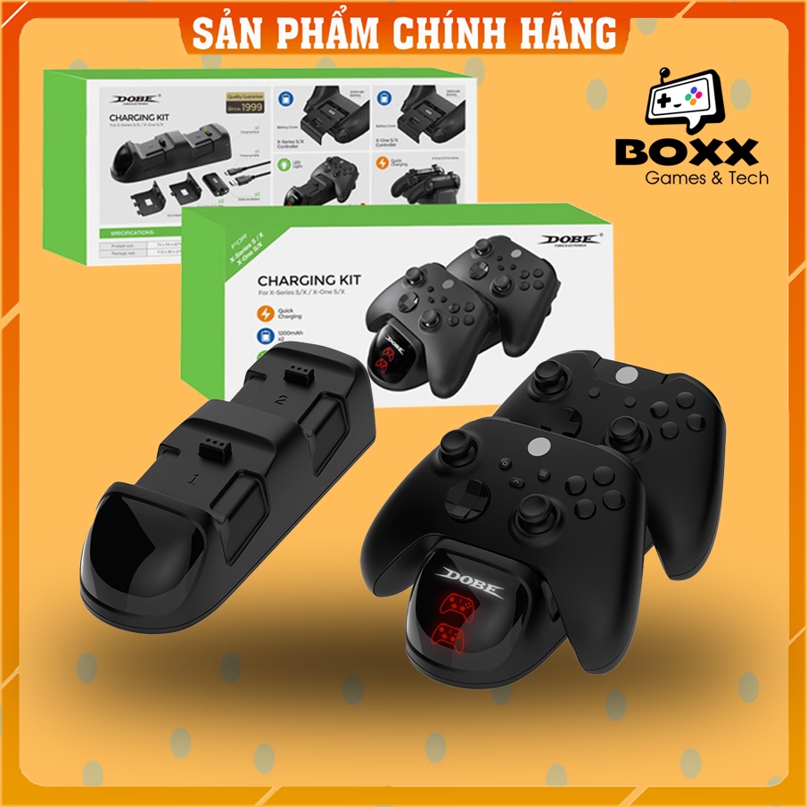 Dock sạc đôi cho tay cầm xbox one s, xbox series x kèm 2 pin sạc chính hãng Dobe