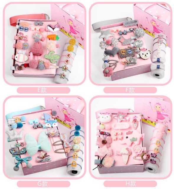 Set Dây buộc tóc gồm 24 chi tiết,cho bé gái tha hồ lựa chọn kẹp tóc xinh